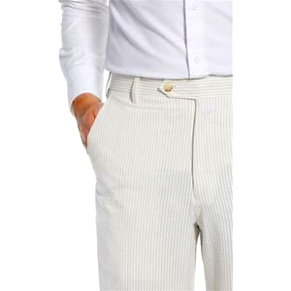 Berle Men's Flat Front Stripes Seersucker Pants, Open Hem, Size 42, New W/O Tags - Picture 2 of 9